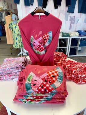 Comfort Colors Women's Long Sleeve Watermelon Appliqué Tee - Pink